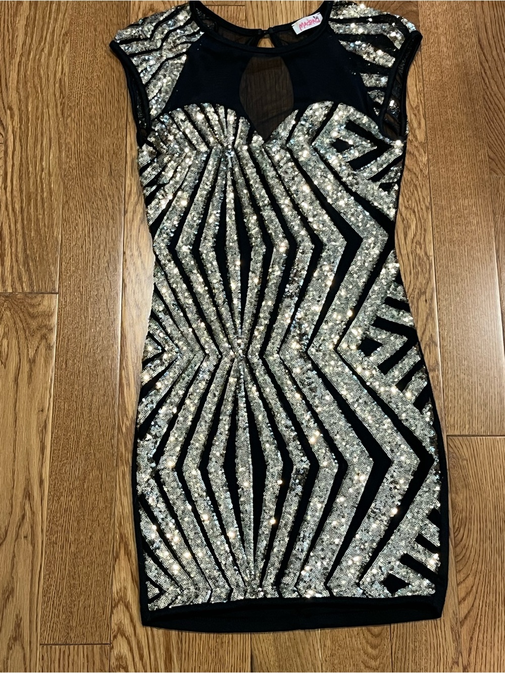 Black Mini Dress with Gold Sequin Design